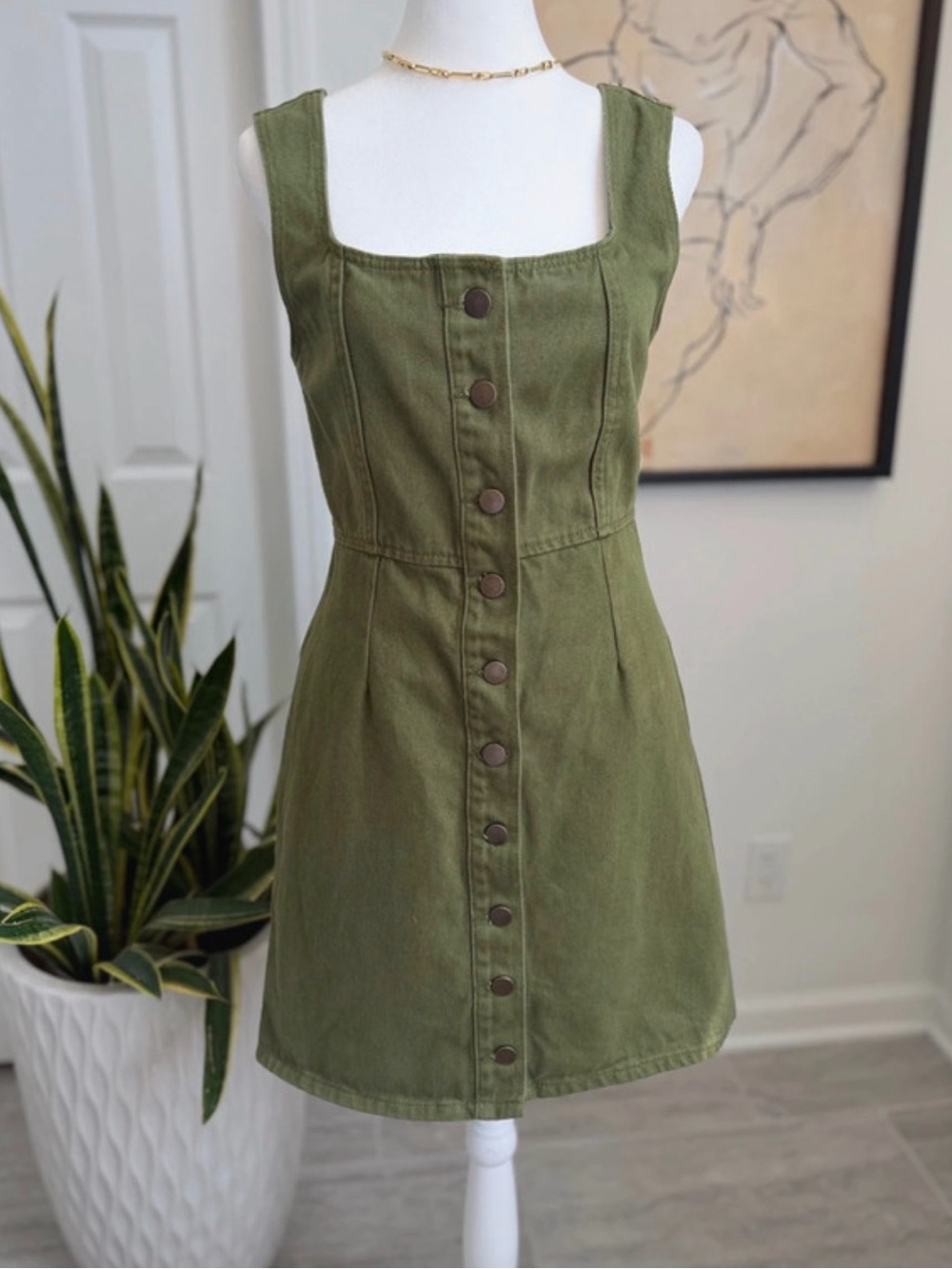 Urban Outfitters Olive Green Button-Front Mini Dress